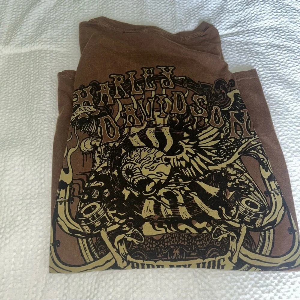 Harley Davidson Brown Graphic T-Shirt - Picture 2 of 5